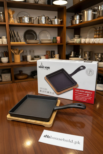 Danny Home Cast-Iron Square Griddle Skillet with Bamboo Base (13.8cm) - My Store