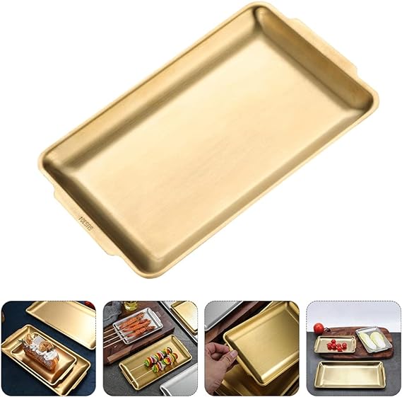 Golden Rectangle Serving Tray – Premium Stainless Steel