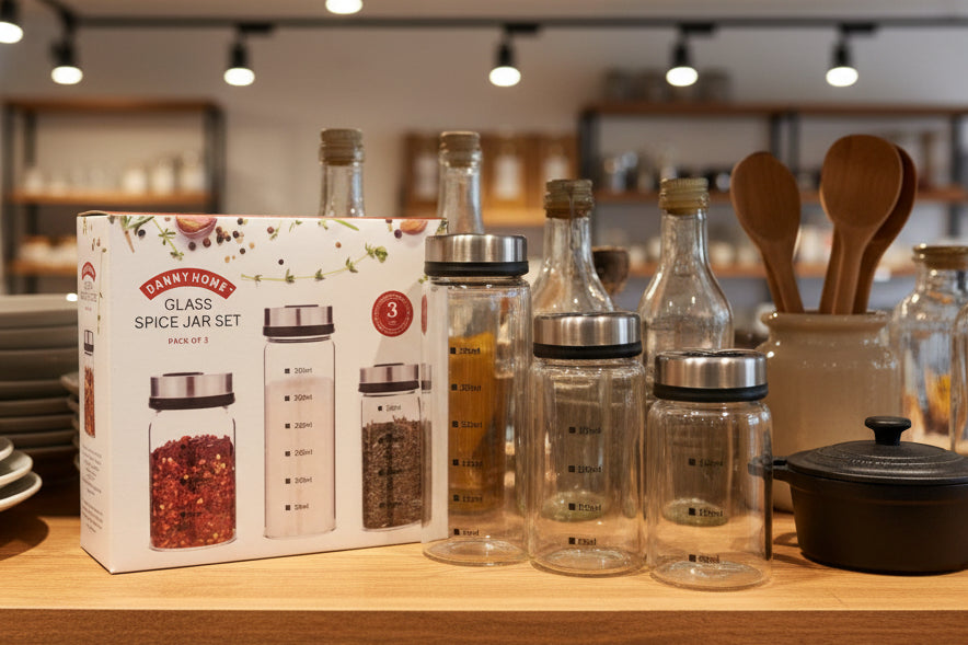 Danny Home™ 3-Piece Glass Spice Jar Set (150ml, 200ml & 300ml)