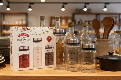 Danny Home™ 3-Piece Glass Spice Jar Set (150ml, 200ml & 300ml)