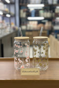 Floral Bloom Glass Tumbler with Bamboo Lid & Straw - My Store