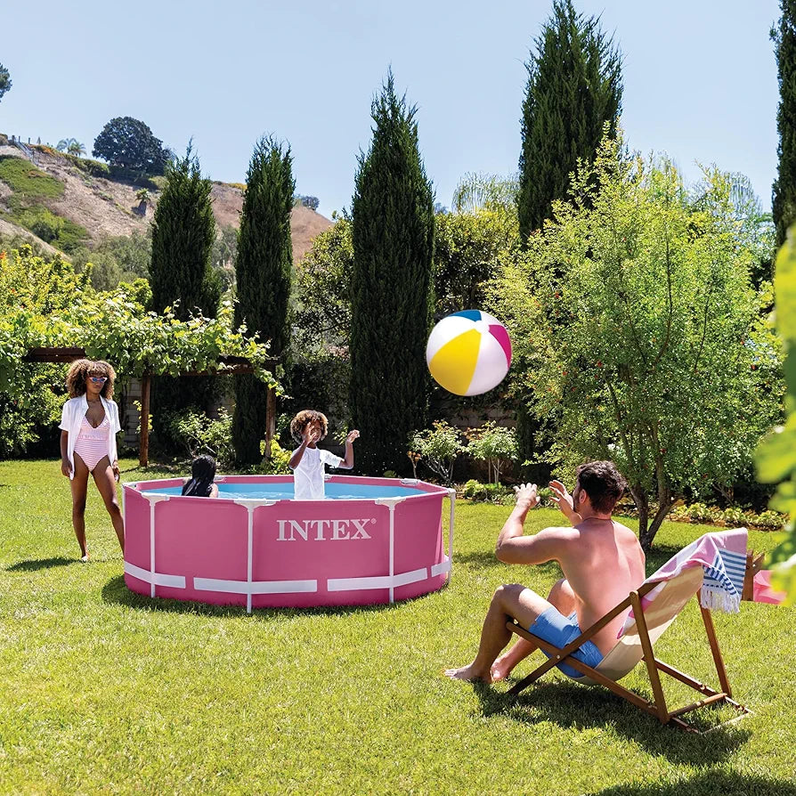 INTEX 8ft × 30" Pink Metal Frame Above Ground Pool