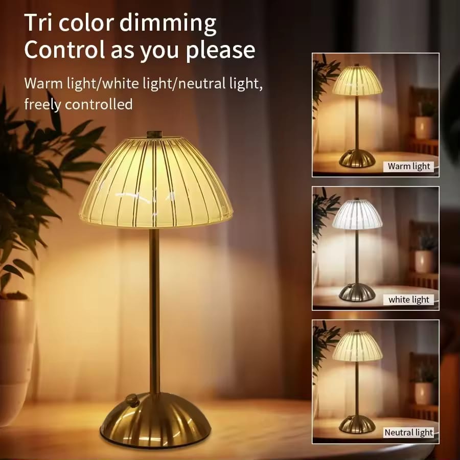 Modern Rechargeable Mushroom Table Lamp – 3 Color Dimmable Cordless LED Lamp