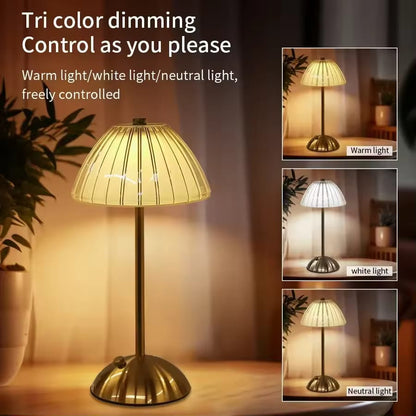 Modern Rechargeable Mushroom Table Lamp – 3 Color Dimmable Cordless LED Lamp