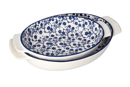 Danny Home Blue Floral Ceramic Baking & Serving Bowl