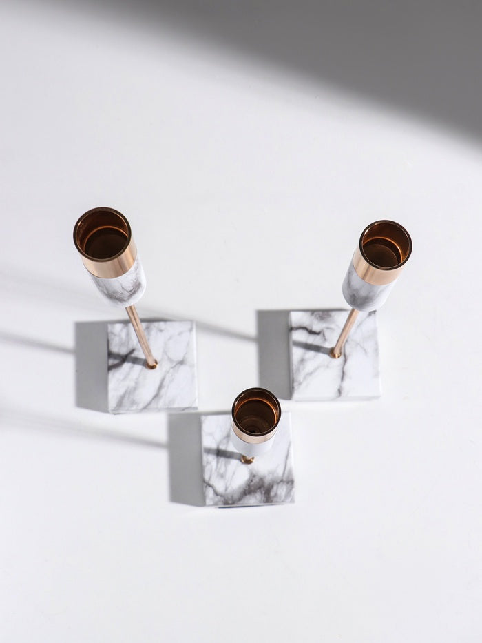 Luxury Marble & Gold Candle Holder Set – 3 Pcs