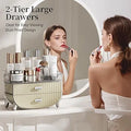 2-Tier Fluted Makeup Organizer with Drawers – Cream & Silver - My Store