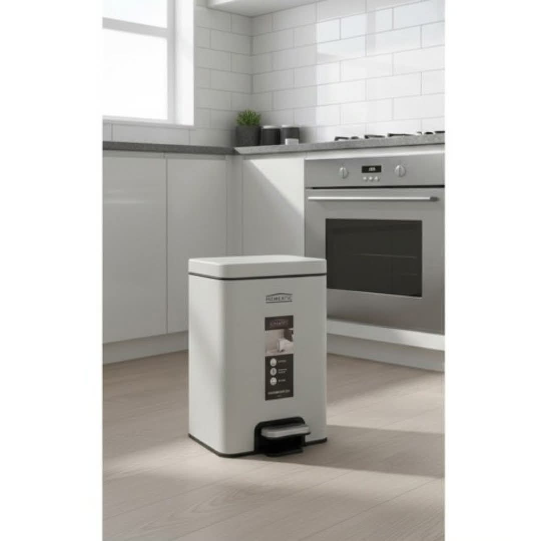 Stainless Steel Hydraulic Pedal Dustbin – White (8 Liter)