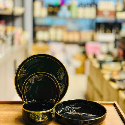 Premium 24-Piece Dinner Set – Golden Touch Leaf Design