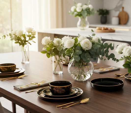 Premium 24-Piece Dinner Set – Golden Touch Leaf Design
