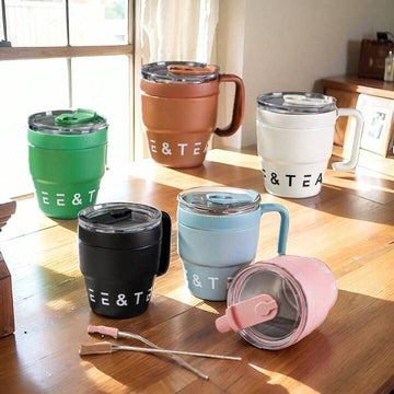 Korean Insulated Stainless Steel Coffe Mug With Straw, 460ml