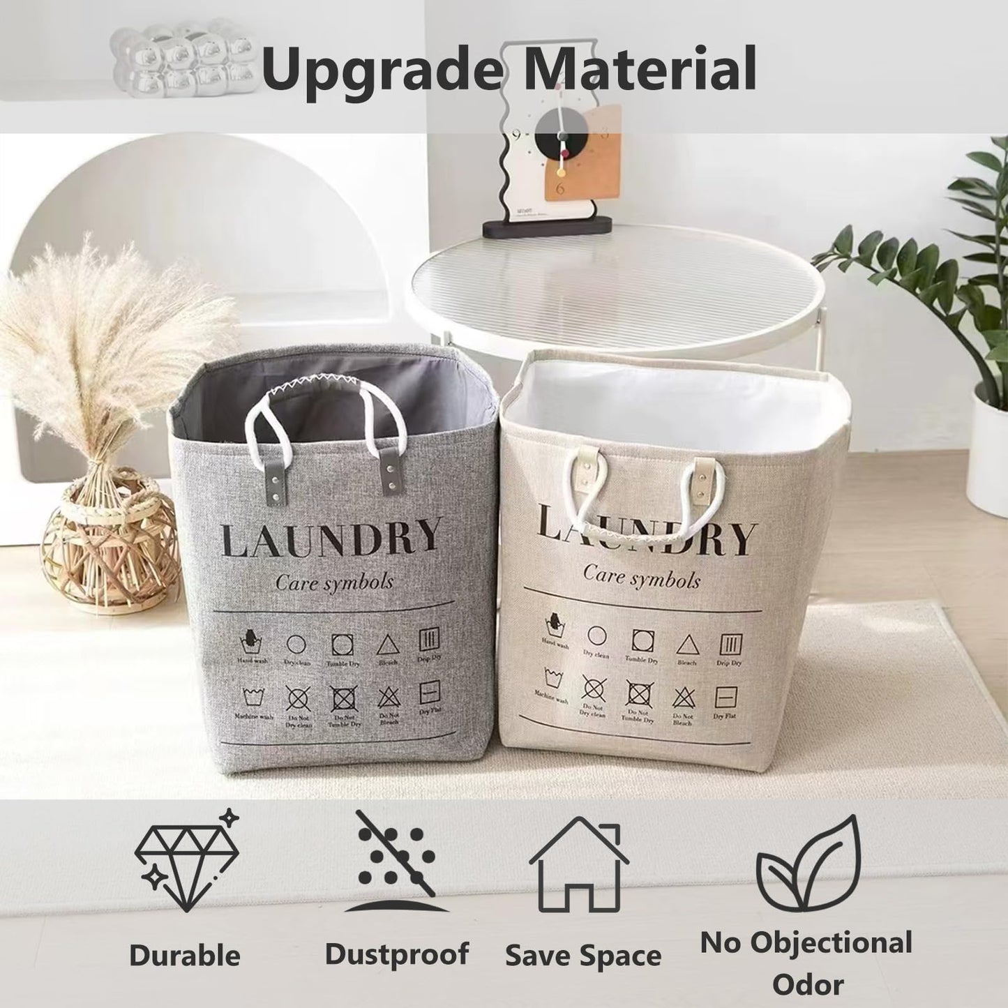 Collapsible Linen Laundry Hamper | Freestanding Clothes Storage Basket