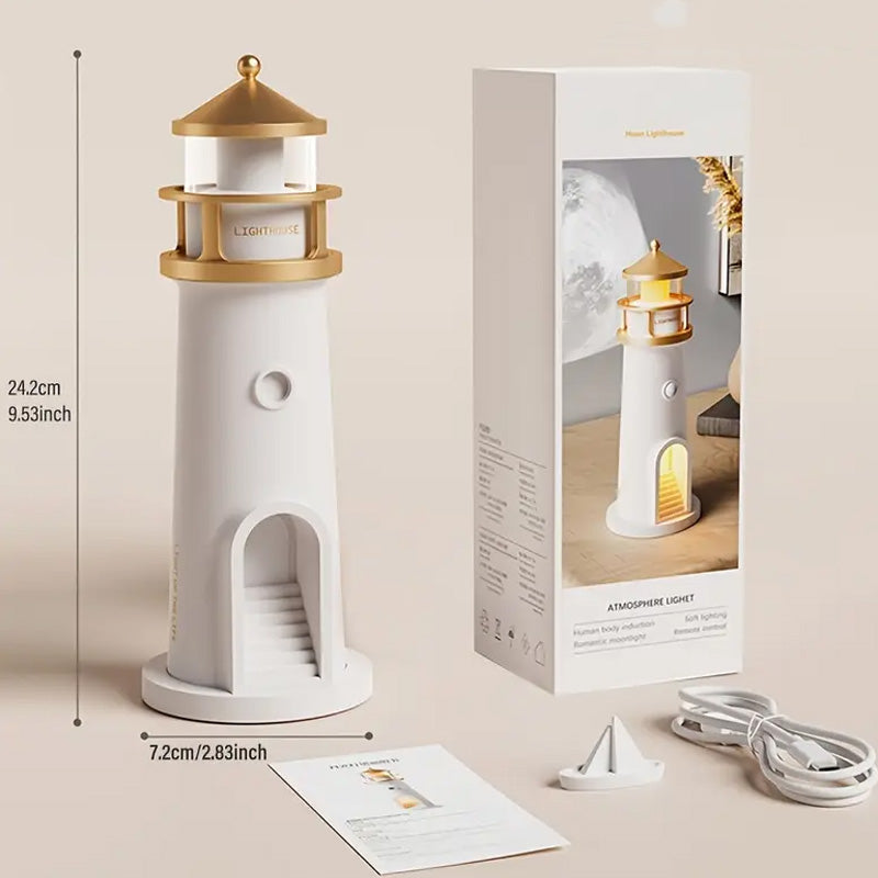1pc LED Lighthouse Light & Moon Projector Night Lamp
