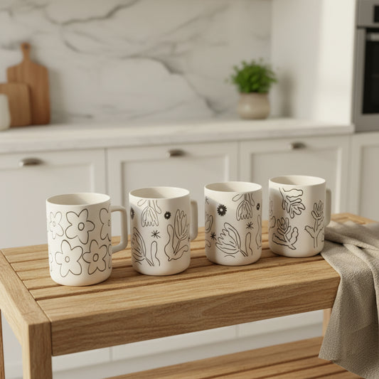 4-Piece Ceramic Floral Coffee Mug Set – 350ml / 12 oz