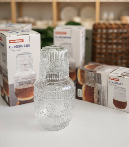 Danny Home Luxury Embossed Glass Bedside Carafe Set (600ml)