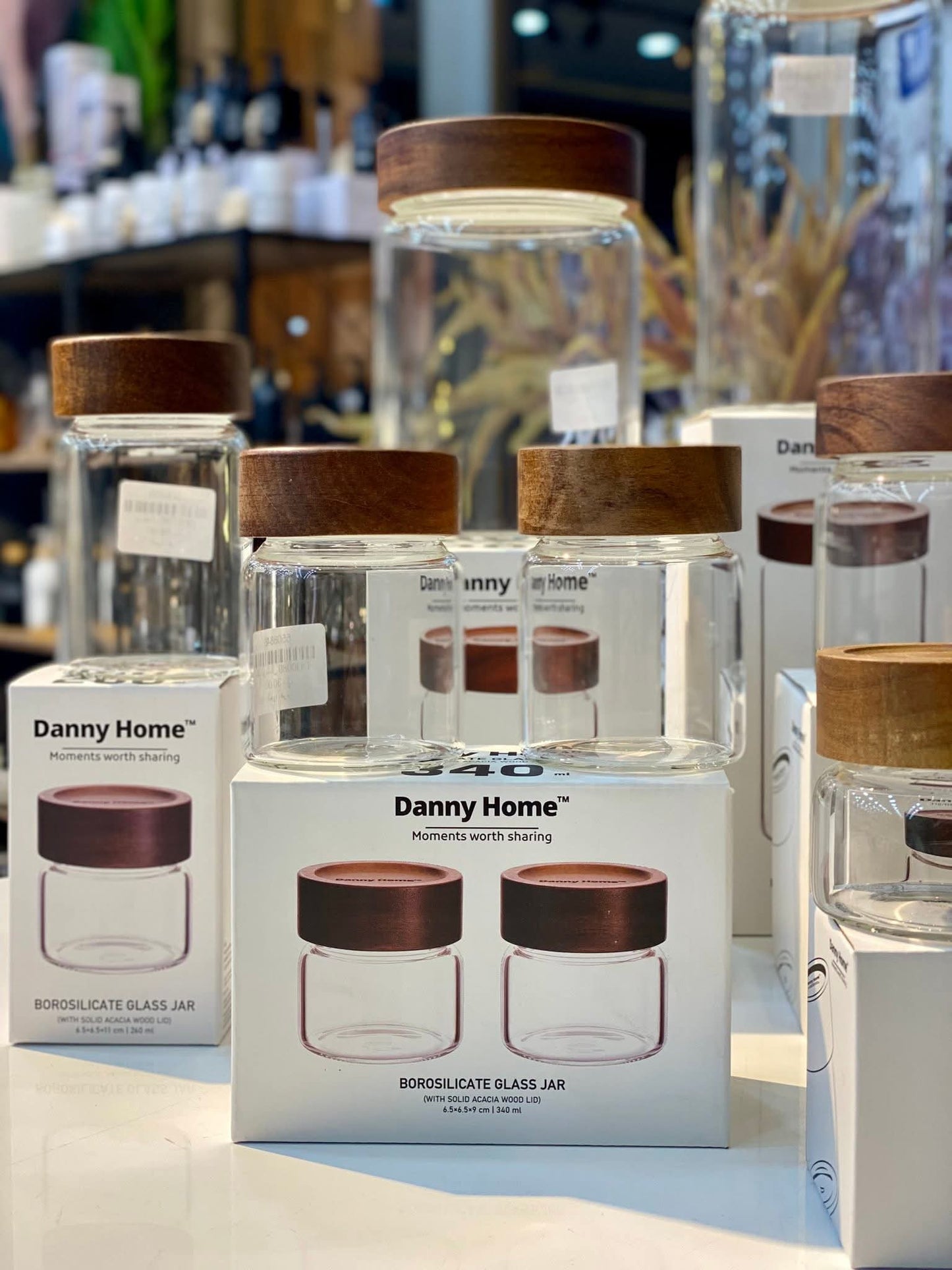 Danny Home Premium Borosilicate Glass Storage Jar Collection with Acacia Wood Lid