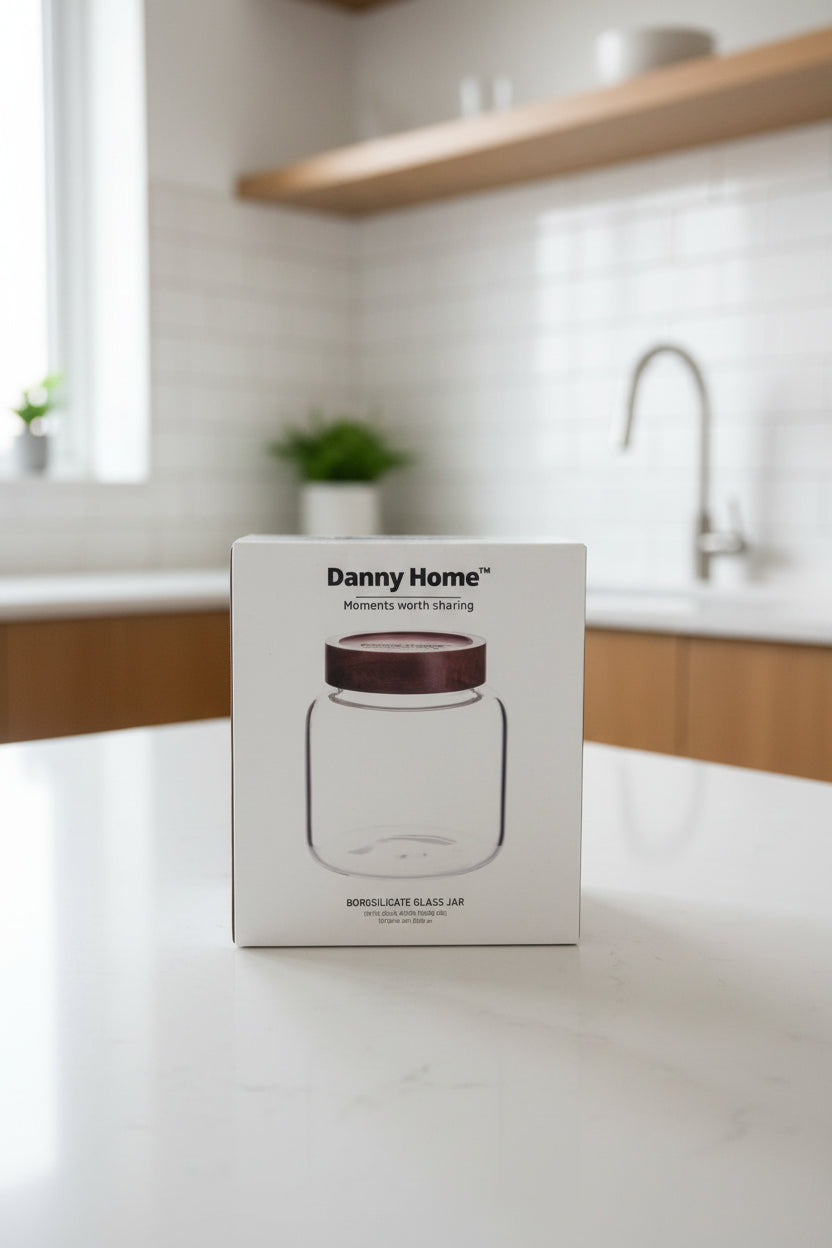 Danny Home Premium Borosilicate Glass Storage Jar Collection with Acacia Wood Lid