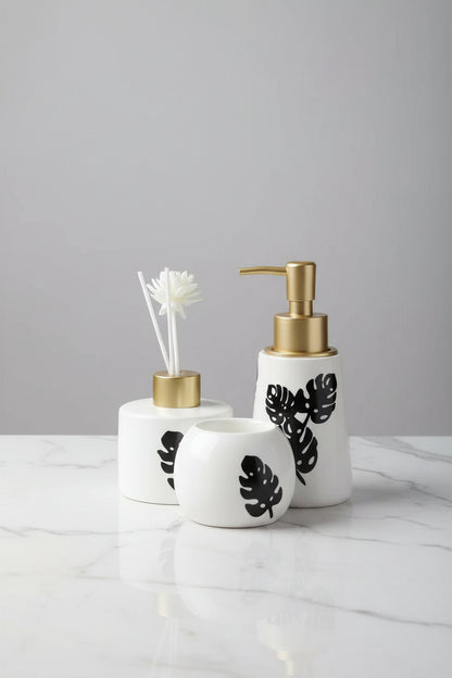 Monstera Ceramic Bathroom & Aroma Vanity Set (BP-14)