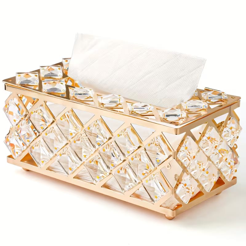 Luxury Golden Crystal Dustbin & Tissue Box Set | Elegant Home Décor