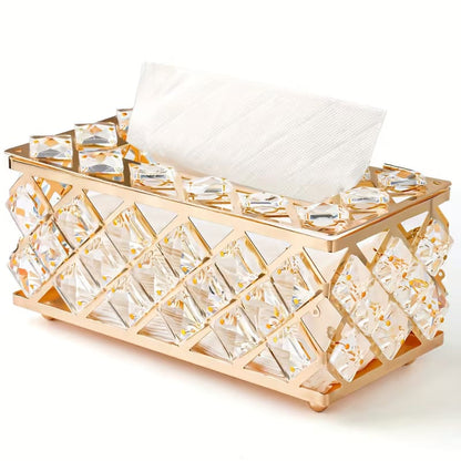 Luxury Golden Crystal Dustbin & Tissue Box Set | Elegant Home Décor