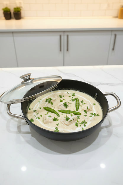 DannyHOME Premium Lightweight Cast-Iron Wok Casserole with Glass Lid