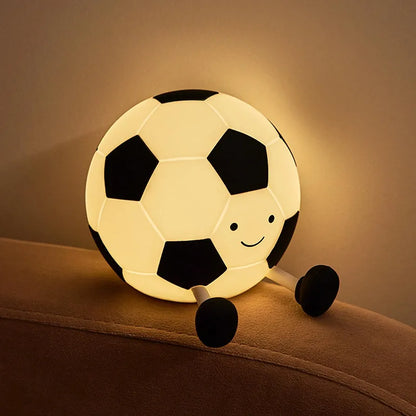 Cute Soccer Ball LED Silicone Night Light – Rechargeable Bedside Lamp