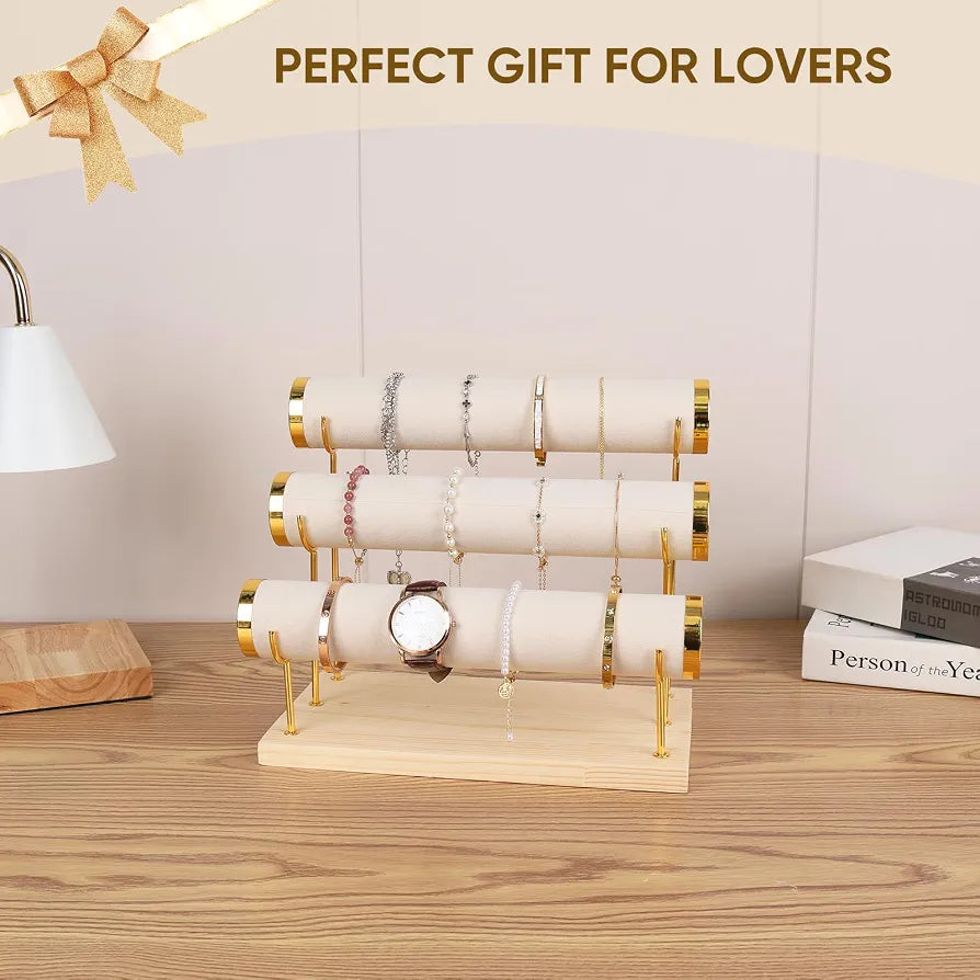 3-Tier Wooden Jewelry & Watch Display Stand Organizer