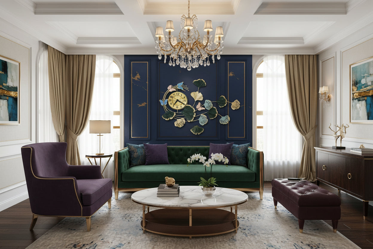 Luxury Metal Leaf & Butterfly Wall Clock - My Store