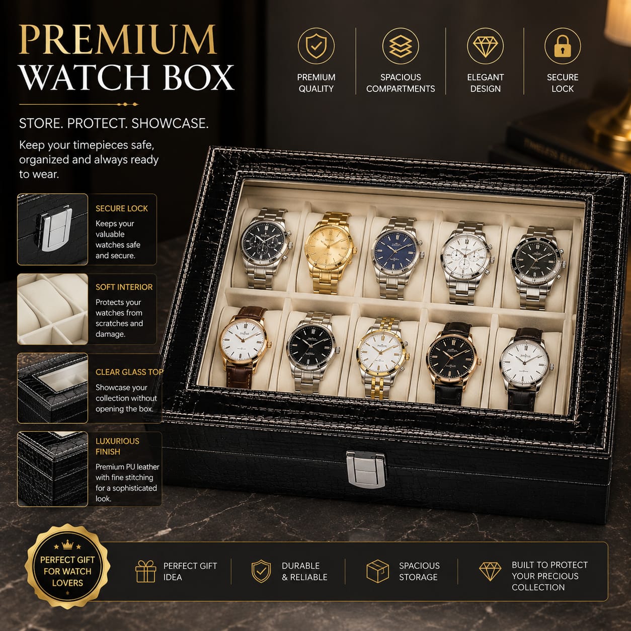 Premium Leather Watch Organizer & Display Box