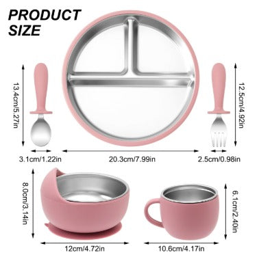 6-Piece Stainless Steel & Silicone Baby Feeding Set - My Store