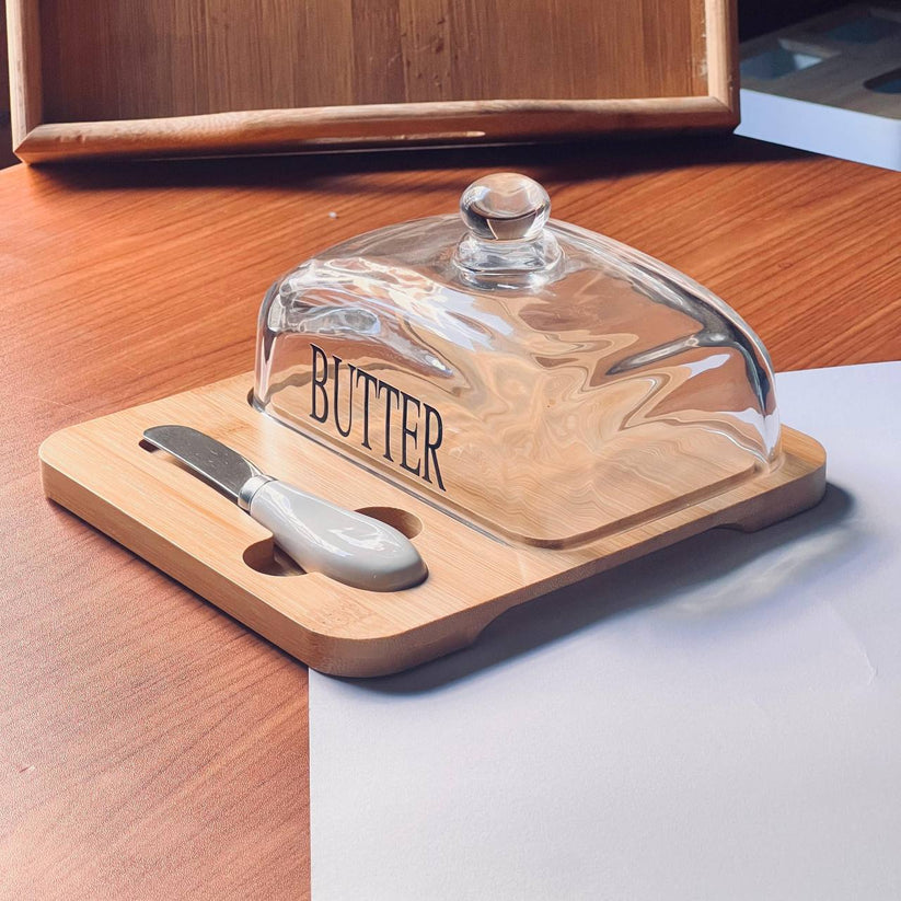 Glass Butter Dish with Bamboo Base & Knife - My Store