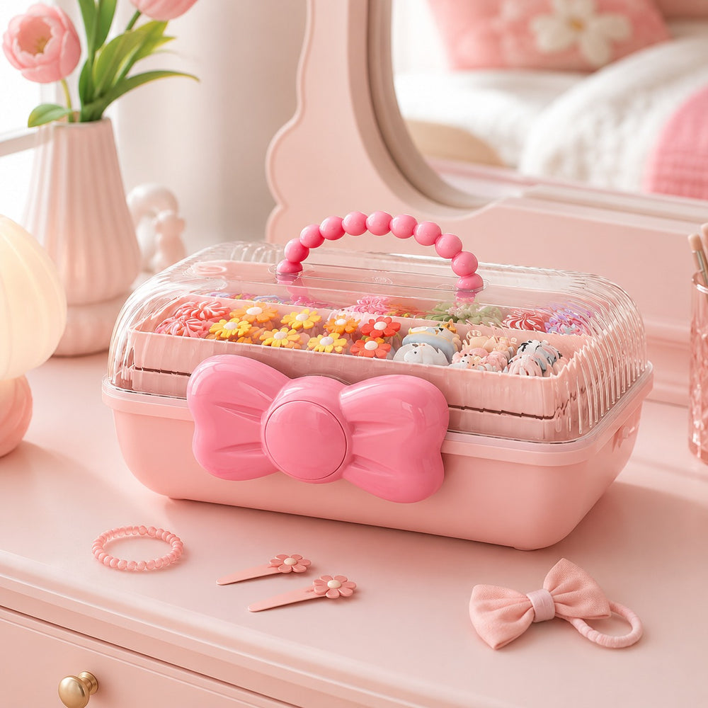 Multi-Tier Clear Top Makeup & Skincare Storage Organizer with Bow Latch