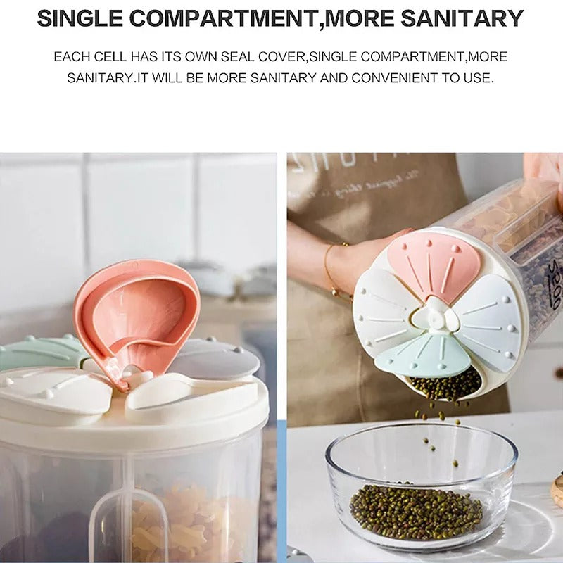 2500ML Plastic 4 Compartment Cereal Food Storage Container Set With Lids, 1pc - My Store