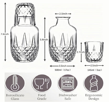 Danny Home Luxe Glass Water Carafe Set with Tumbler Lid – 600ml