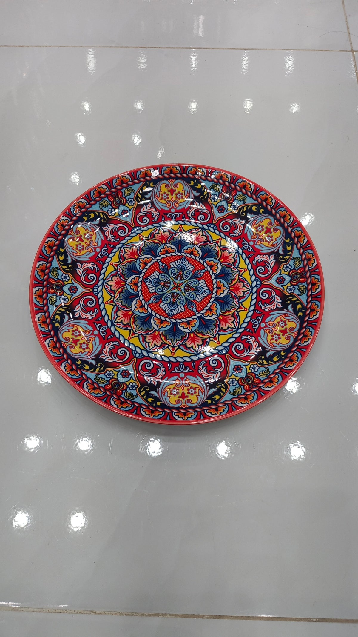 Crimson Red Hand-Painted Moroccan Ceramic Dinner & Quarter Plates