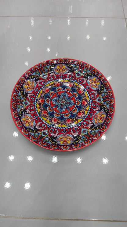 Crimson Red Hand-Painted Moroccan Ceramic Dinner & Quarter Plates