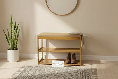 Modern Wooden Shoe Rack Bench with Cushion Seat (3-Tier) - My Store