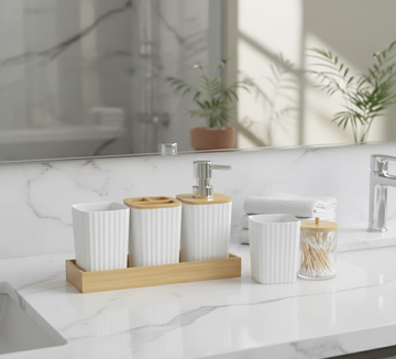 5 PCS Bathroom Accessories Set – Bamboo