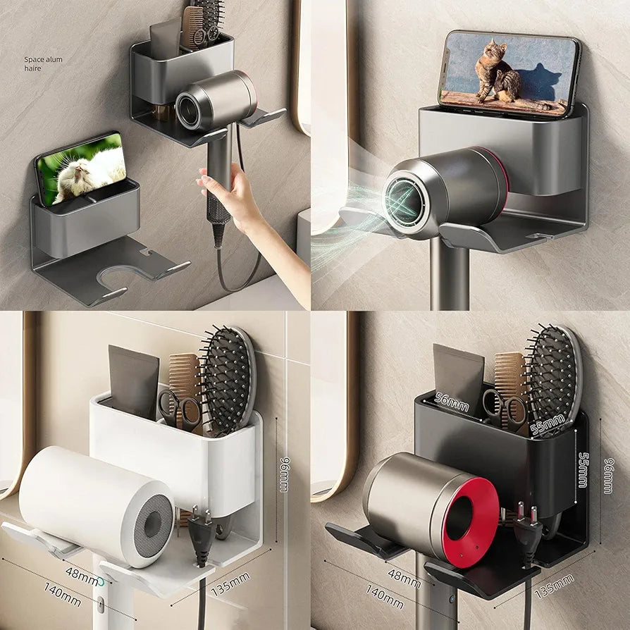 Wall-Mounted Hair Dryer & Accessory Organizer - My Store