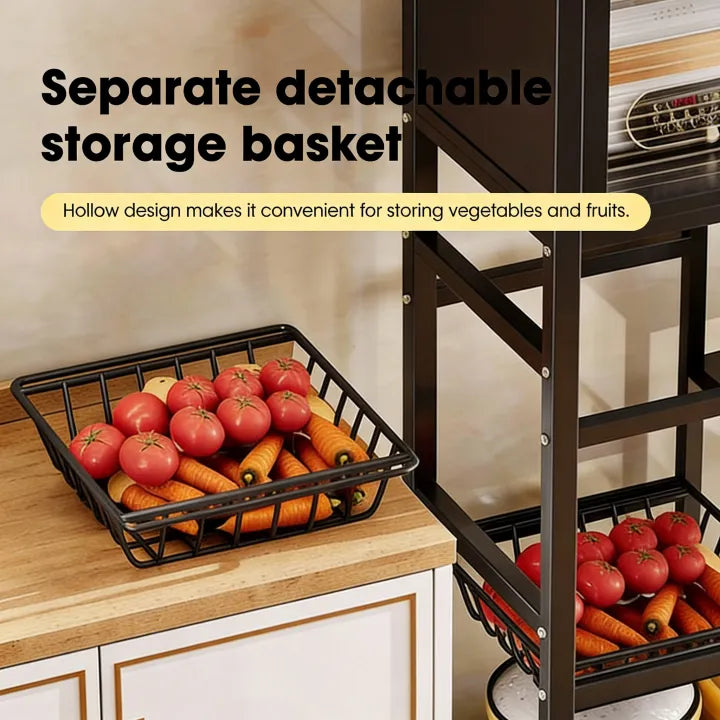 Multi-Functional Kitchen Storage Rack & Organizer Cart with Fluted Glass Cabinet