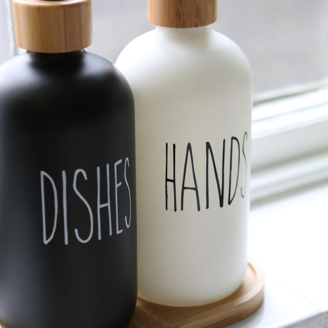 Premium: Luxe Glass Soap Dispenser Set with Bamboo Pumps & Organizing Tray (Set of 2) - My Store