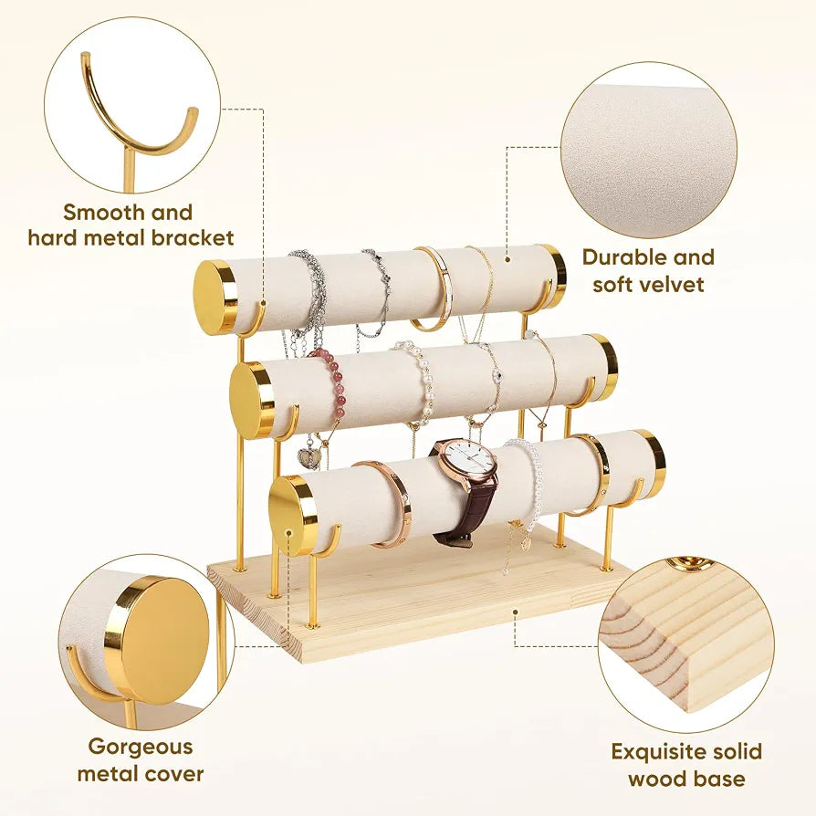 3-Tier Wooden Jewelry & Watch Display Stand Organizer