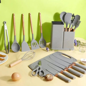 19-Piece Kitchen Tool Set with Wooden Handles