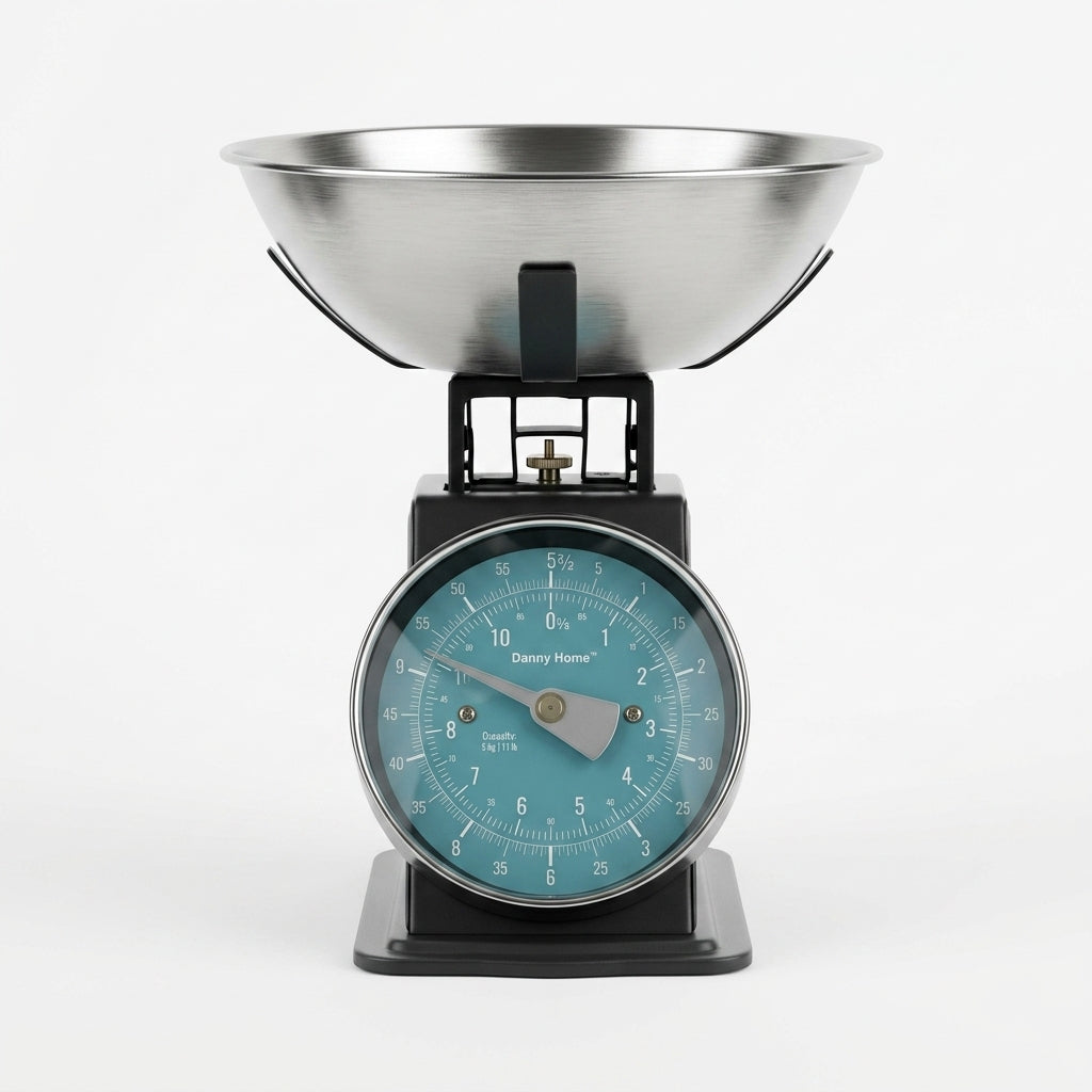 Danny Home Stainless Steel Mechanical Kitchen Scale (5kg / 11lb) – Retro Analog Food Scale with Stainless Steel Bowl