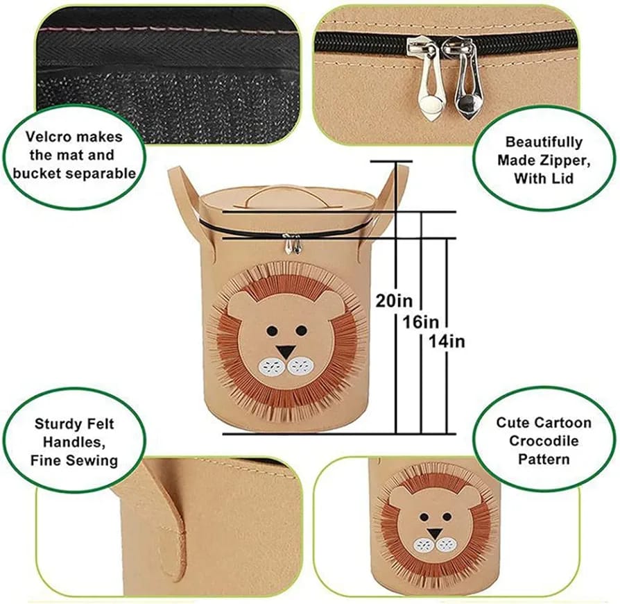 Animal-Themed Felt Storage Basket with Lid – Large Capacity - My Store