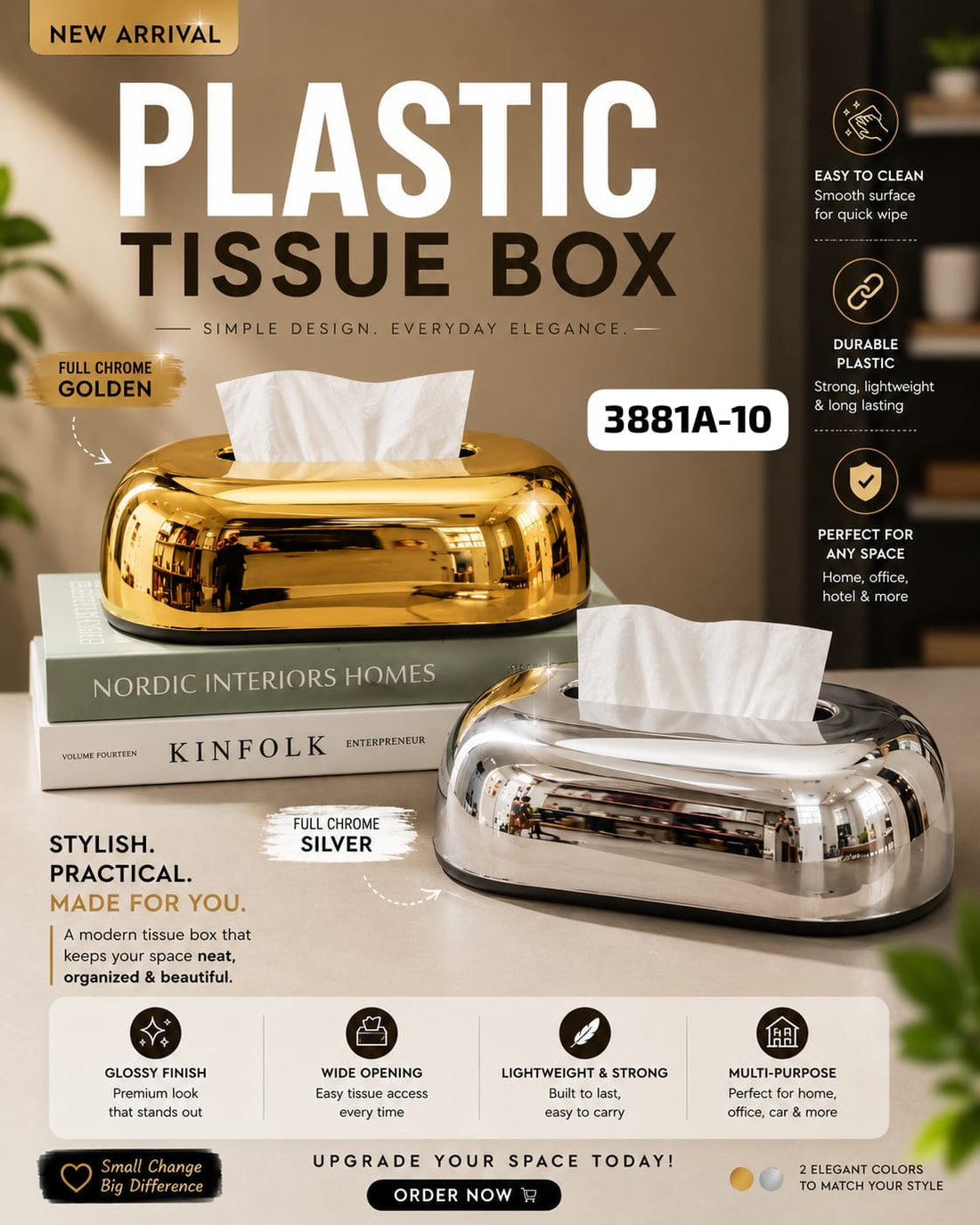 Luxury Chrome Tissue Box Cover