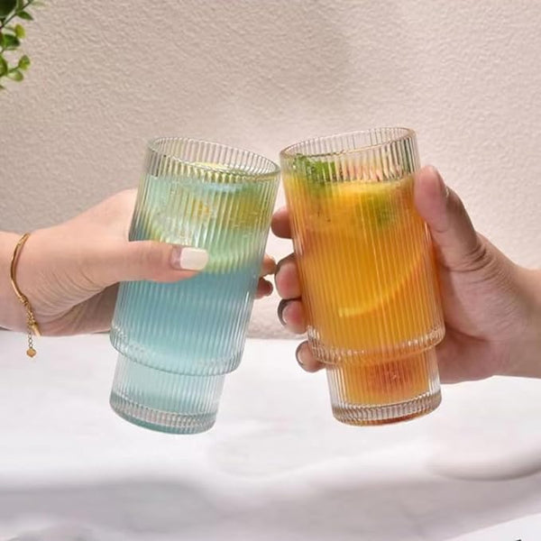 Ribbed Drinking Glasses with Bamboo Lids and Straws  400ML - My Store