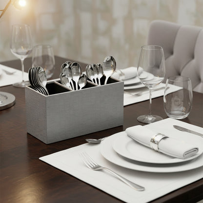 Luxury PU Leather 3-Compartment Spoon Stand & Cutlery Organizer