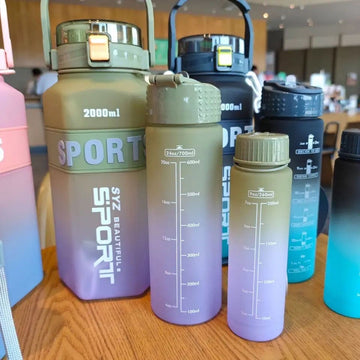 Set of 3 Sport Water Bottles with Straw – Modern Ombre Design