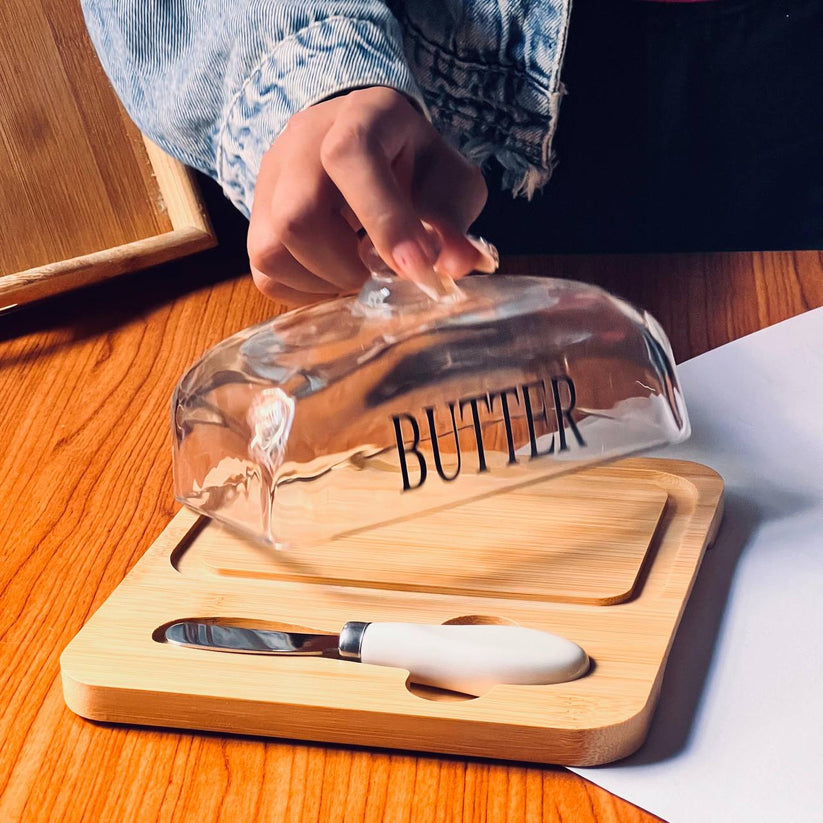 Glass Butter Dish with Bamboo Base & Knife - My Store
